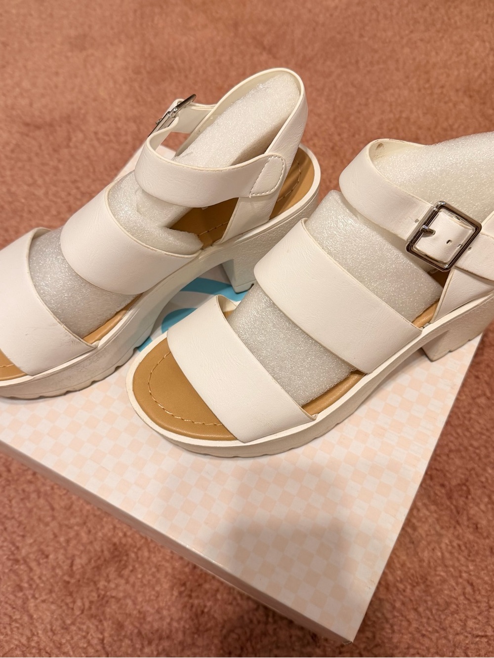 Soda White Triple-Strap Chunky Sandals